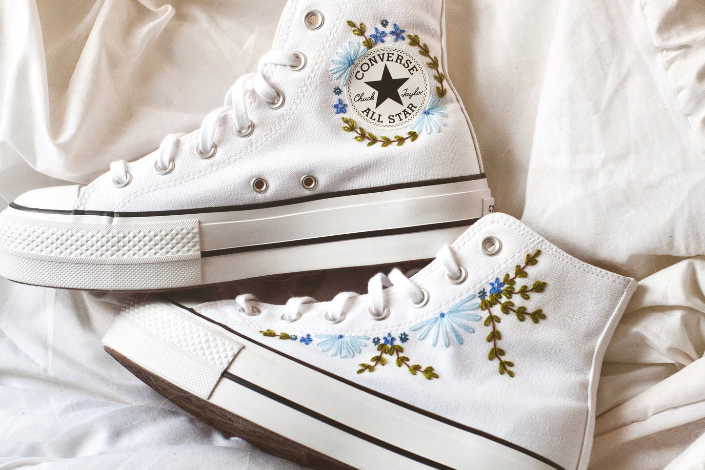 Bespoke 'Something Blue' Embroidered Bridal Platform Sneakers