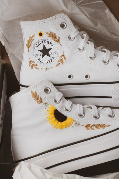 Sunflower Hand Embroidered Platform High Top Sneaker