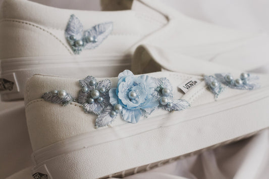 Bespoke Something Blue Applique Slip on Sneakers