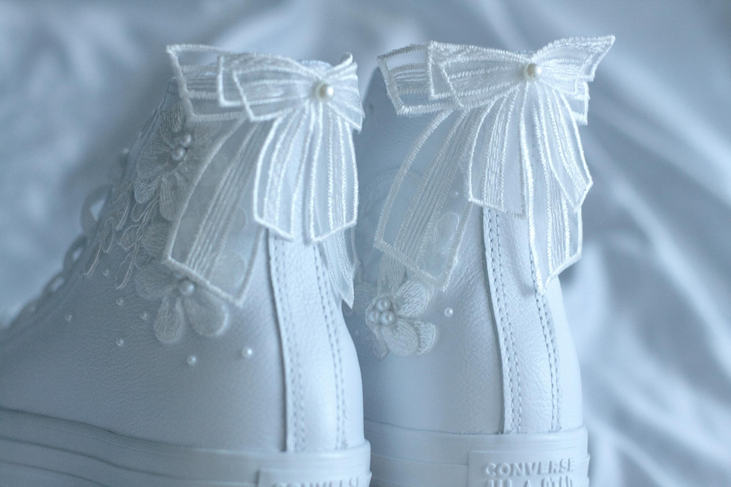 Bespoke Hightop Pearl Bridal Leather Sneakers