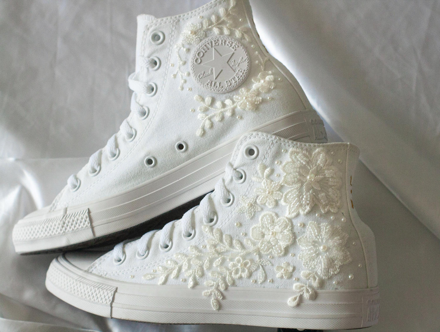 Bespoke Off-White Beaded Luxury Embroidered Pearl Bridal Sneakers