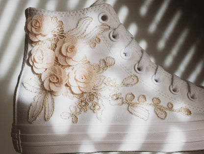 Rose Gold Embroidered Bridal Sneakers