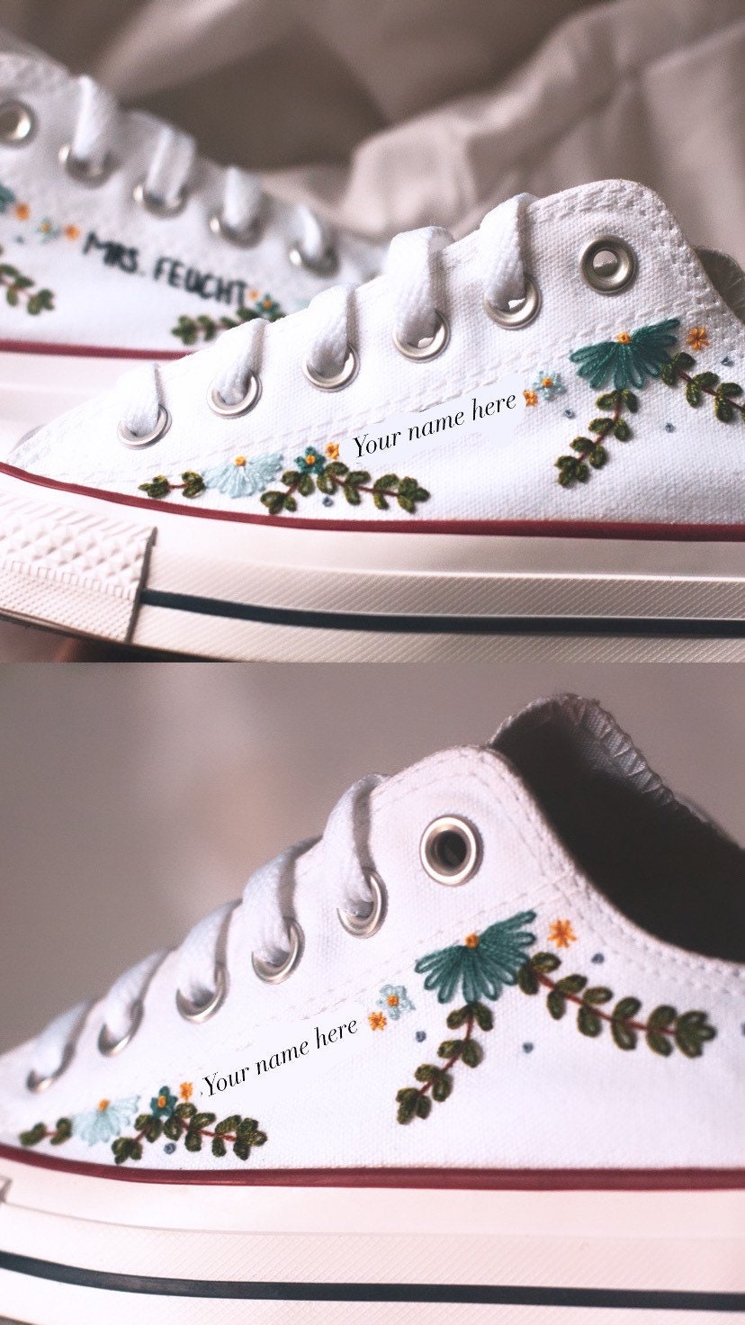 Custom Floral Embroidered Bridal Low-top Sneakers