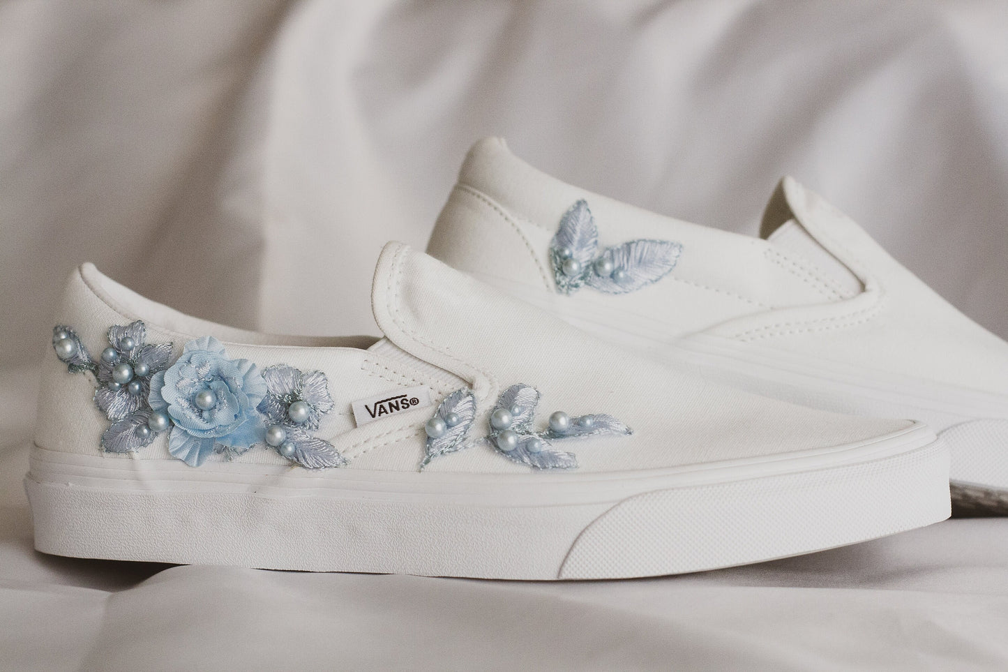 Bespoke Something Blue Applique Slip on Sneakers