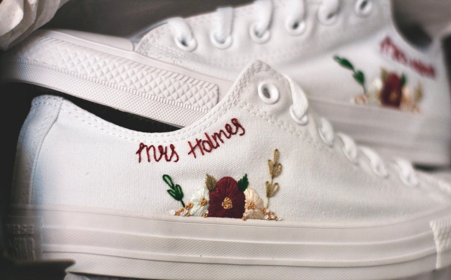 Bespoke Floral Embroidered Low-top Bridal Sneakers
