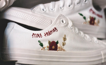 Bespoke Floral Embroidered Low-top Bridal Sneakers