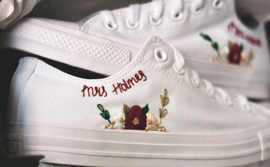 Bespoke Floral Embroidered Low-top Bridal Sneakers