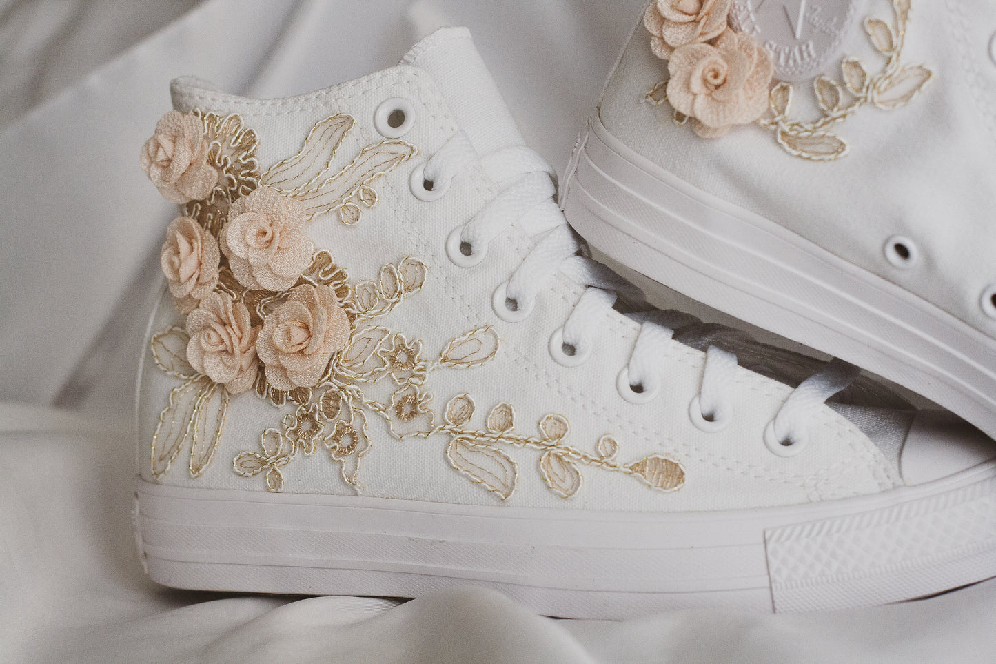 Rose Gold Embroidered Bridal Sneakers