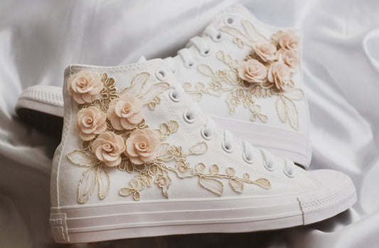Rose Gold Embroidered Bridal Sneakers