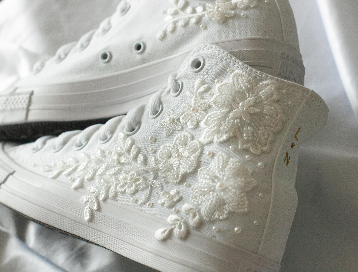 Bespoke Off-White Beaded Luxury Embroidered Pearl Bridal Sneakers