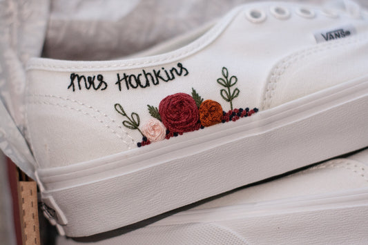 Rose Embroidered Low-Top Bridal Sneakers