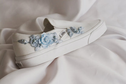 Bespoke Something Blue Applique Slip on Sneakers