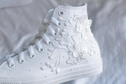 Bespoke Luxury Floral Pearl Leather Sneakers