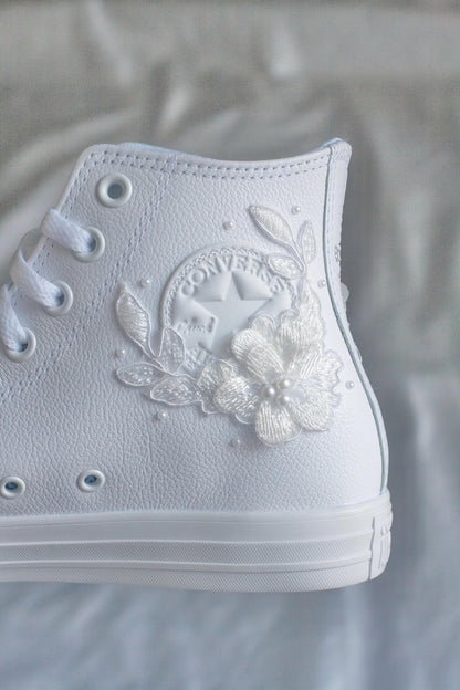 Bespoke Luxury Floral Pearl Leather Sneakers