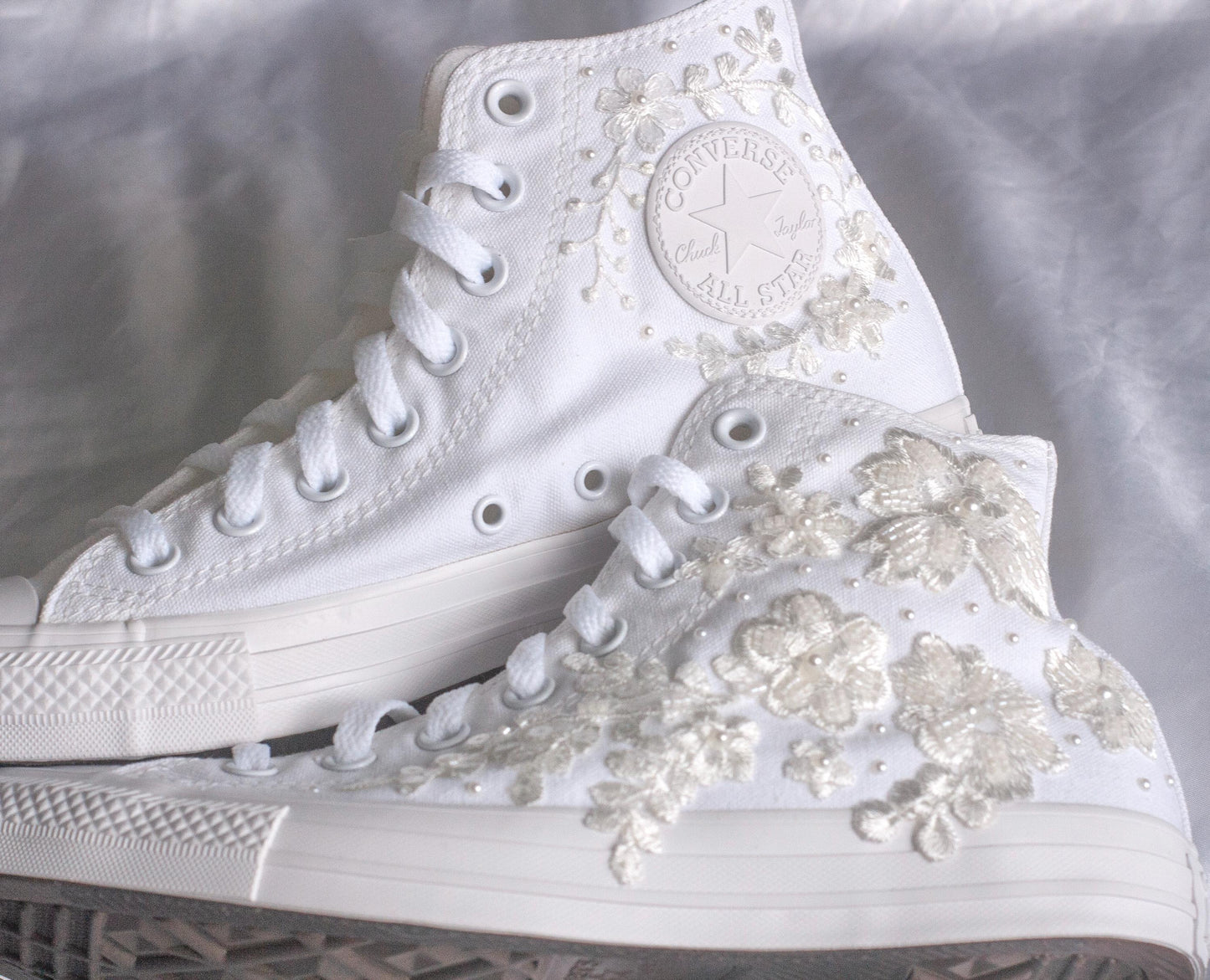 Bespoke Off-White Beaded Luxury Embroidered Pearl Bridal Sneakers